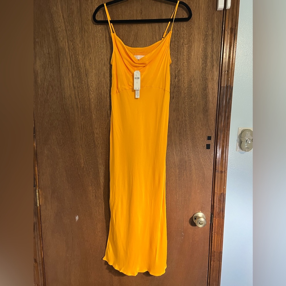 Anthropologie Cali Satin Cowl-Neck Midi Slip Dress